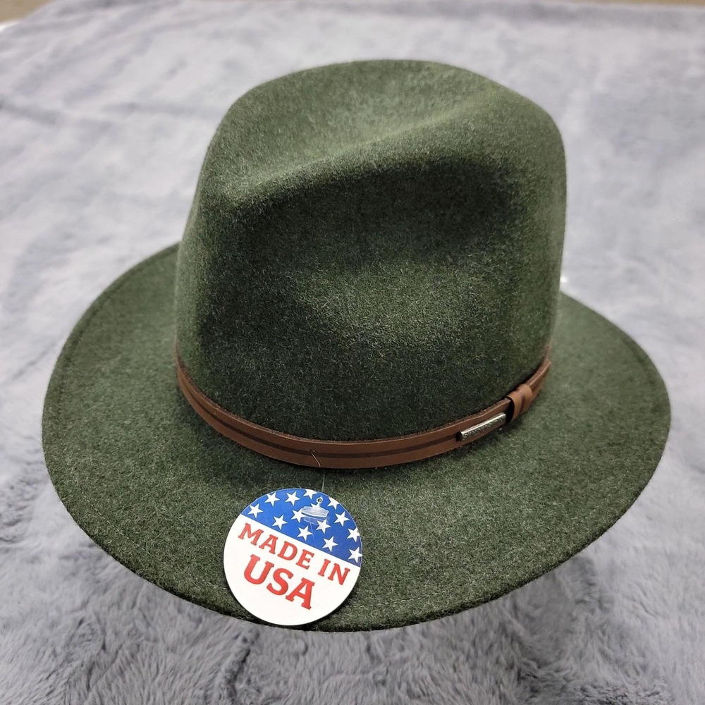 Stetson Hat Mens Medium Explorer Fedora Green Wool Crushable USA Water Repellent